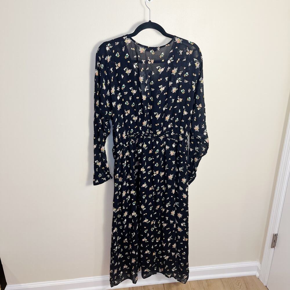 NWT Zara Floral Peasant Midi Dress Long Sleeves Size L Black - Picture 6 of 11